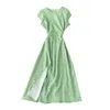Być może U Letni Plaża Powołanie Zielony Kwiatowy Druku Dress O-Neck Elegancka Halter Split Midi Kobiety Dress D2589 210529