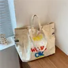 Printed Canvas Bags Ladies Fashion Handbag Trend Cartoon Letters Shoulder Bag Shopping Bag