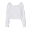 Sonbahar Fransız Kare Yaka Dantel Dikiş Kadın Gömlek Beyaz Şifon Bluz Bel Puf Uzun Kollu Kadınlar 10848 210508