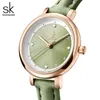 Shengke Summer Green Womenを見るスリムレザーストラップミニダイヤル日本クォーツ移動エレガントリロージオフェミニーノギフト腕時計210720