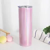 glitter sublimation tumbler 20oz straight rainbow skinny tumblers with lid straw vacuum coffee mug 5color