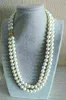 Double Strands Aaa 9-10mm South Sea White Pearl Necklace 14kgp Gold Clasp