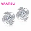 Stud YAAMELI Sparkling Cubic Zirconia CZ Crystal Earring 925 Sterling Silver Flower Jewelry For Women Brincos Bijoux Wedding