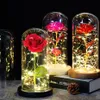 Cadeau de saint valentin, fleur la belle et la bête, Rose dans un dôme en verre, lampe Led, décoration idéale pour petite amie