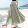 Skirts Long Skirt Summer Beach Boho 15 Solid Colors Cgiffon Maxi Saia Longa Faldas Black Gray Green Blue Red Women