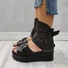 Dropship per il tempo libero stile gotico nero 2021 sandali con zeppa estivi accoglienti all'ingrosso donna scarpe casual con plateau taglia 43