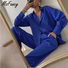 Msfancy Summer Pant Set Camicia a maniche lunghe Elastic Wait Pantaloni a gamba larga 2 pezzi Abbigliamento casual femminile 210930