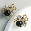 Bee Big Pearl Stud Earrings with Diamond Inlaid Alloy Fashion Personality Jewelry Adorning Cute Romantic Girl Gift