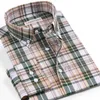 İngiltere Stil Uzun Kollu Ekose Damalı Pamuk Gömlek Cep-Az Tasarım Standart-Fit Rahat Düğme-Aşağı Erkekler Gingham Gömlek 210629