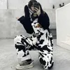 HOUZHOU Hippie Cow Print Jumpsuits Harajuku Cow Patterned Trousers Korean Style Overalls Casual Baggy Wide Leg Pants Spring 211006