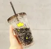 Det senaste 15.2OZ-drickprogrammet Creative Summer Double-Layer Plast Straw Fruit Cold Crushed Ice Water Cup, Stöd Custom Logo