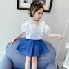 Kids Clothes Lace Blouse + Denim Skirt Girl Casual Style Costume For Summer Children's Set 210528