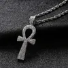 Iced Out Egyptian Ankh Key Pendant Necklace With Chain 2 Colors Fashion Mens Necklace Hip Hop Jewelry X0707