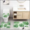 Rideaux Aessories Maison Jardin Feuilles Tropicales Fond de Marbre Salle de Bain Antidérapant Imperméable Rideau de Douche Ensemble Tapis Couvercle Toilette Er Tapis de Bain