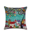 Almofada/travesseiro decorativo BEI BEI infantil Linen Cushion Coverton Cartoon retrô pintado à mão Town Dream Home Caso