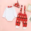0-18 Months Baby Girls Clothes Set Boys Outfit Long Sleeve Romper Tops Bib Strap Pants Hats born Christmas 3 pieces 210515