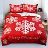 3D Bed Keten Merry Christmas Beyaz Yatak Setleri Noel Nevresim / Yorgan Kapak Seti Comfotter Durumda 220x240 King Kraliçe Tam Twin Kırmızı Yay 220112