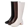 Zij ritssluiting hoge laarzen voor vrouwen wijde been winter schoenen vrouw hakken klassieke ontwerp party casual knee boot 210528