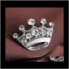 Silver Tone Clear Crystal Small Crown Pin Brooch Very Cute Alloy Women Collar Pins Wedding Bridal Jewelry Accessories Gift 5Seob V4Wxl