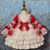 Kız İspanyol Kırmızı Elbiseler Çocuk Butik Giyim Küçük Kızlar Uzun Kollu Lolita Prenses Elbise Şapkalar Parti Ile 210615
