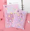 A6 PVC Anteckningsbokficka med 6 hål Glitter Plast Binder Inlägg Fickor 6 Ring Loose Leaf Bags Filofax Zipper Kuvert Bult-In Flakes # 193