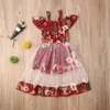 Pudcoco Toddler Baby Girl Clothes Off Shoulder Sunflower Print Strap Dress Tutu Tulle Princess Party Dresses Outfits Q0716