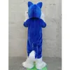 Halloween longue fourrure bleu Husky chien mascotte Costume de qualité supérieure dessin animé thème personnage carnaval adulte unisexe robe de noël fête d'anniversaire tenue en plein air