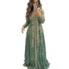 Elegant Moroccan Kaftan Formal Evening Dresses Gold Lace Appliques A Line Arabic Muslim Sage Special Occasion Dresses Floor Length Beaded Prom Dress Long Sleeve