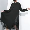 [EAM] Women Black Mesh Dot Split Joint Dress Stand Collar Long Sleeve Loose Fit Fashion Spring Autumn 1B593 220308