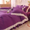 소녀 하트 침대 치마 4 조각 침구 한국 공주 스타일 두꺼운 샌딩 퀼트 커버 3 피스 세트 211007
