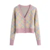 BLSQR mulheres xadrez malha cardigan camisola vintage manga comprida botão-up feminino outerwear chique tops 210430