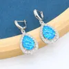 Örhängen Halsband Vattendroppe Blå Opal Stones Silver Färg Smycken Satser För Kvinnor Lyxig Ring Party Presentförpackning