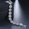 New Flower Chain Bracelet Micro Paved Shining Tiny CZ Cubic Zirconia Crystal Charming Link Bangle for Women Wedding Party Hip Hop Jewelry Gifts for Women Ladies