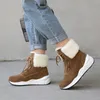 Cow Suede High Heel Ankle Boots Women Shoes Real Leather Platform Wedge Heels Snow Zip Lace Up Short Winter 210517