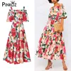 Summer Runway Fashion Maxi Long Holiday Dress Lady Floal Imprimer Taille Élastique Cheville Longueur Spaghtti Strap Robes Vestidos 210421
