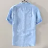 Suehaiwe's brand short sleeve linen shirt mens comfortable stand collar men shirts flax and cotton shirt male casual camisa1