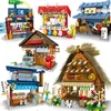 SEMBO City Japonais Mini Street Food Sushi Shop Tea House Store Village Moc Architecture Modèle Building Block Jouets éducatifs Q0624