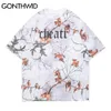 GONTHWID T-shirts Streetwear Hip Hop Feuilles d'arbre Feuilles Imprimer T-shirts à manches courtes Mode Harajuku Casual Tees lâches Tops d'été C0315