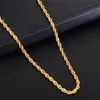 4mm Rope Chain Necklace Men Women Clavicle Jewelry 18k Yellow Gold Filled Classic Twisted Gift 60cm Long