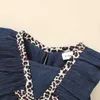 Letnie dzieci Zestawy Dorywczo Bez Rękawów Leopard V Neck Topy Dark Blue Spodenki 2 sztuk Dziewczyny Chłopcy Ubrania Zestaw 0-2T 210629