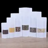 Empty White Kraft Paper Bag Stand Up Gift Dried Food Fruit Tea Packaging Pouches Window Zipper Self Sealing Bags