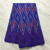 5 yards / partij Elegant Royal Blue African Cotton Fabric and Flower Embroidery Swiss Voile Lace for Party PL12288