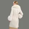 Wełna płaszcz Kobiety Pied D De Pule Natural Fur Collar Cashmere Wool Mieszanki Długie Odzież Streetwear 211104