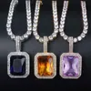 Hanger Kettingen Iced Out Bling Gem Stones Solitaire Ketting Infinity Solid Back Cubic Zirkoon Hip Hop Sieraden voor Gift