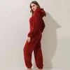 Vinter Varma Pyjamas Onesies Fluffy Fleece Jumpsuits Sleepwear Total Hood Set Pyjamas för kvinnor Vuxen