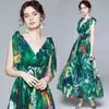 Summer la piste maxi robe femme039s Vneck Bow Tie Broche élastique taille Green Jungle Imprimerie Boho Gurffon Long Robe 2105153167109