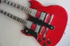 Partihandel gitarrer Kina gitarr vänsterhänt 1275 modell dubbel hals 6 sträng + 12 sträng elektrisk gitarr i rött 111229