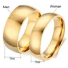 Bröllopsringar 6mm/8mm Brasilien Simple 316L Titanium Steel IP Gold Filly Glossy Par Ring Engagement Set för kvinnor och män