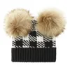 Hiver Bébé Bonnets Tricotés Nourrissons Crochet Bonnets Chapeaux Double Boule De Fourrure Plaid Chapeau Enfants Tricot Extérieur Cap Enfant Accessoires CCB11801