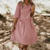 Zomer gestreepte dres vintage half mouw zakken jurken plus size casual baggy sundress vrouwelijke vestido robe 210623